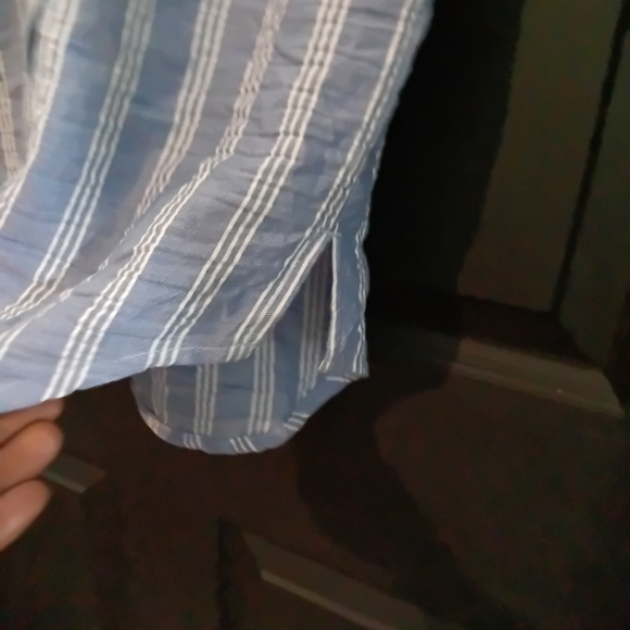 Veronica Beard Light Blue Vertical Striped Short Sleeve Button Down Shirt - Picture 11 of 14